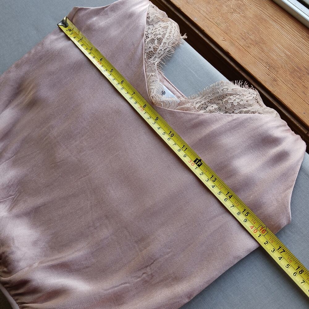 NWT Socialite Lace Trim Satin Bodysuit S blush pink V-neck mesh bottom 2-snaps - Picture 7 of 10